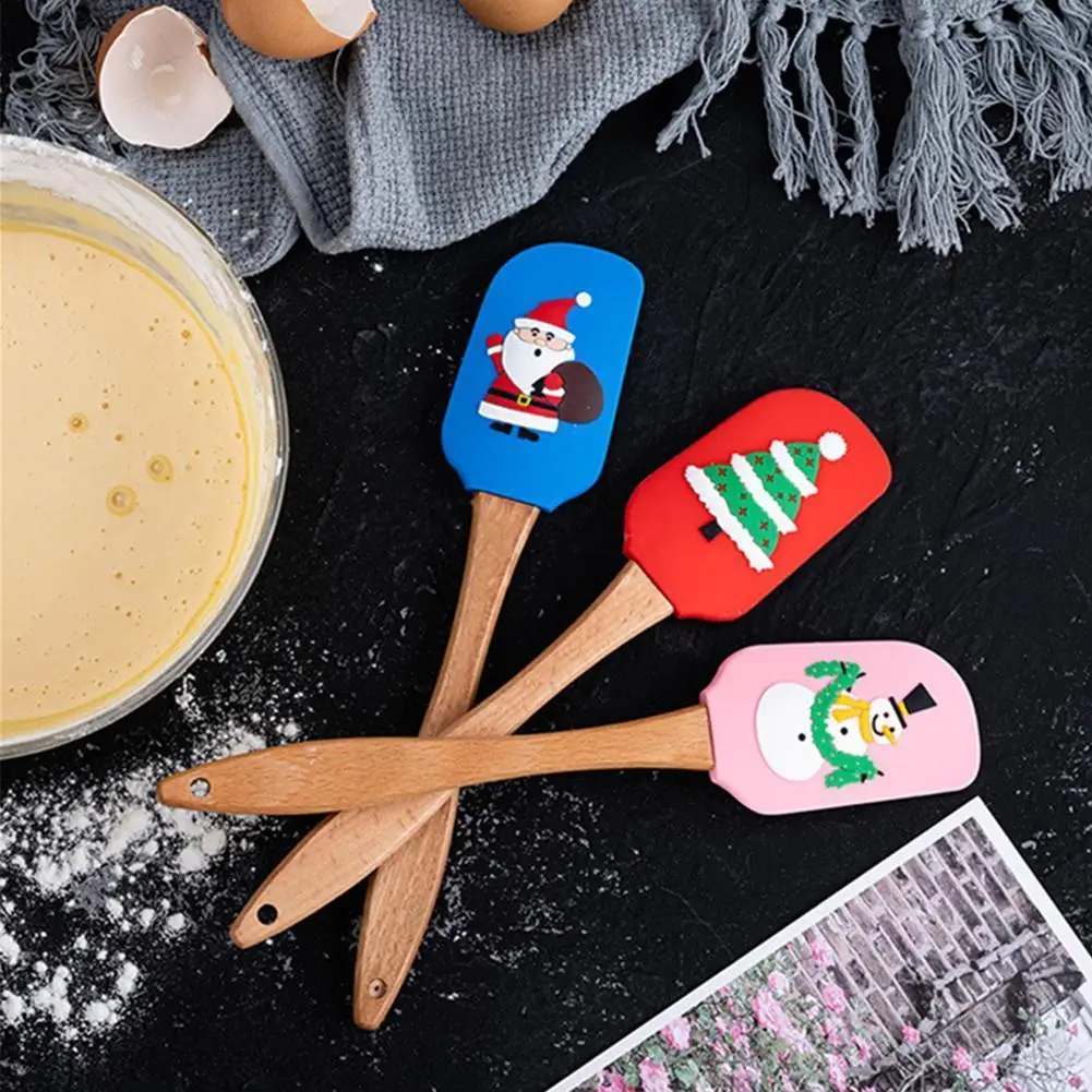 

Wooden Handle Kitchen Silicone Spatula Butter Scraper Novelty Fondant Bakeware 2022 Cream Christmas V8T5