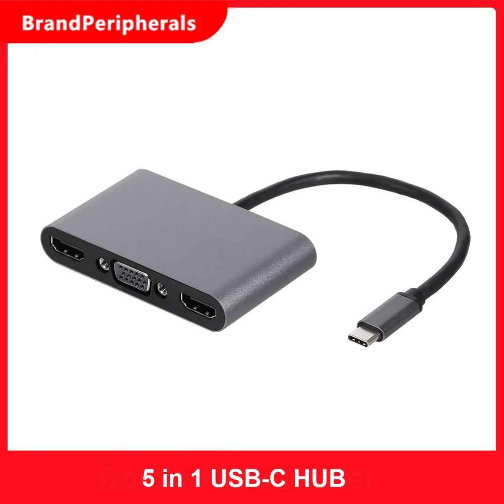 5 в 1 USB-C концентратор многофункциональный адаптер HDTV * 2 + VGA USB PD Поддержка