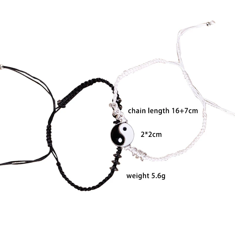 

Couple Bracelet 2-pcs-set Chinese Style Retro Tai Chi Bracelet Alloy Accessories Hand Woven BFF Best Friend Friendship Jewelry