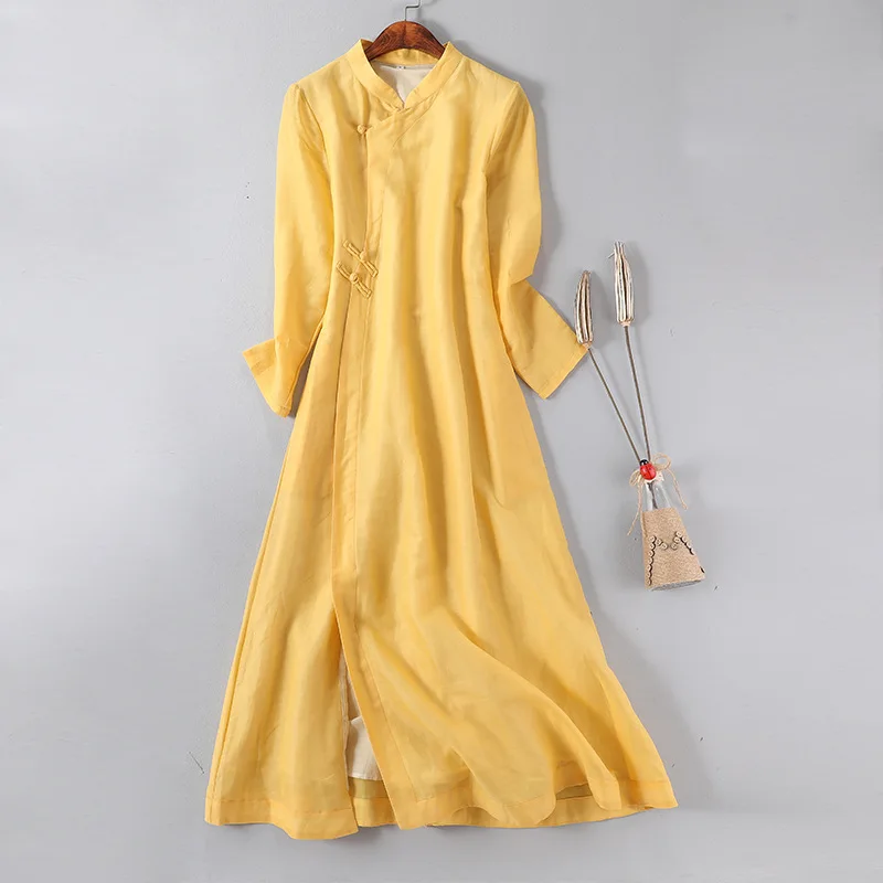 

New improved oder cotton and hemp cheongsam dress in autumn of 2019