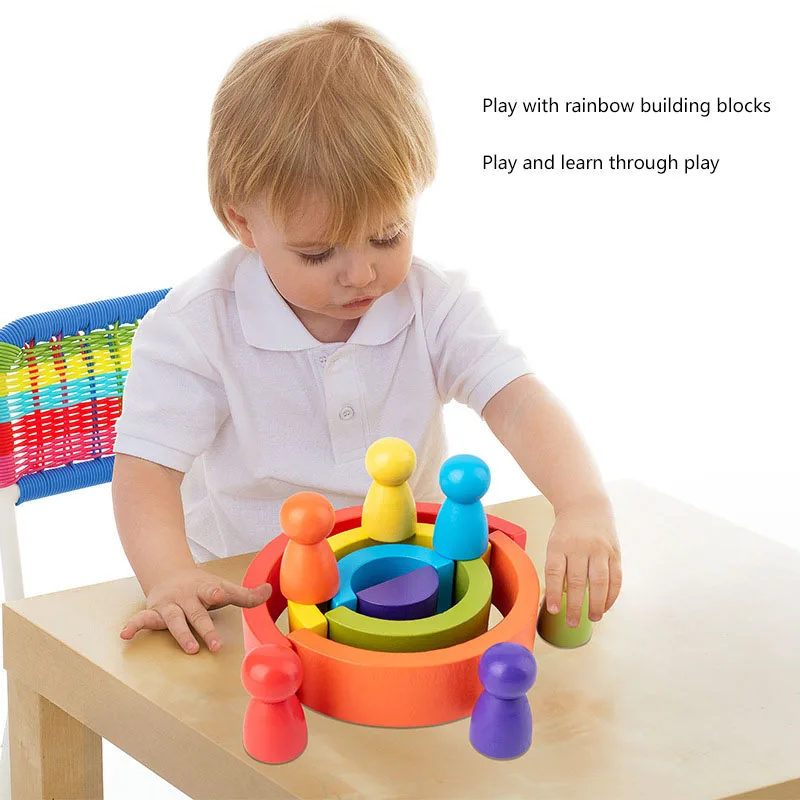 

Wooden Montessori Stacking Rainbow Blocks Set Kids Creative Building Balance Block DIY Baby Arched Blocks Toys Puzzle Toy Gift