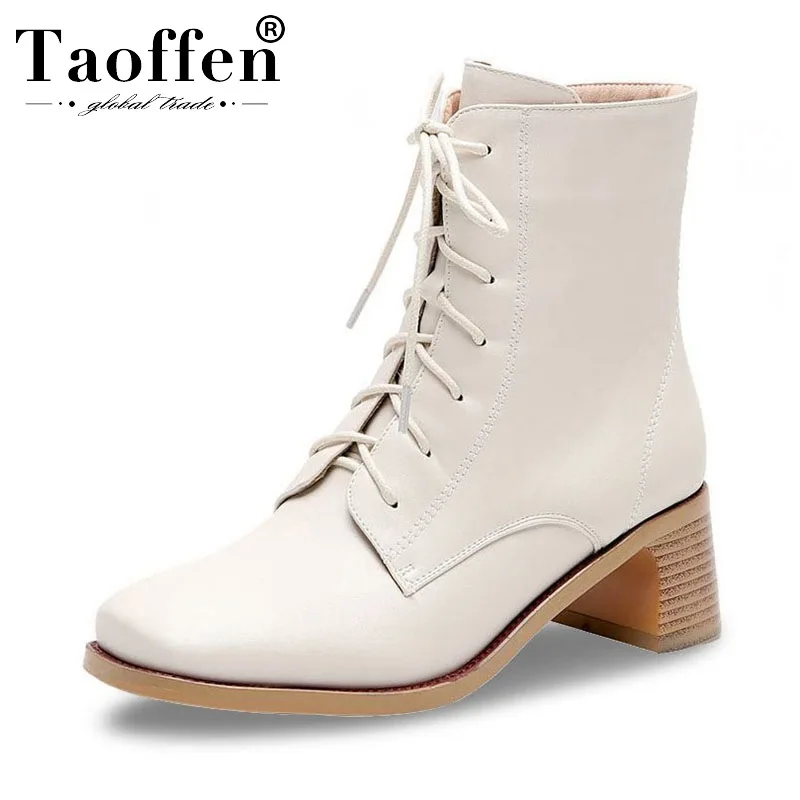 Женские ботинки на шнурках taofen однотонные с квадратным носком толстом каблуке
