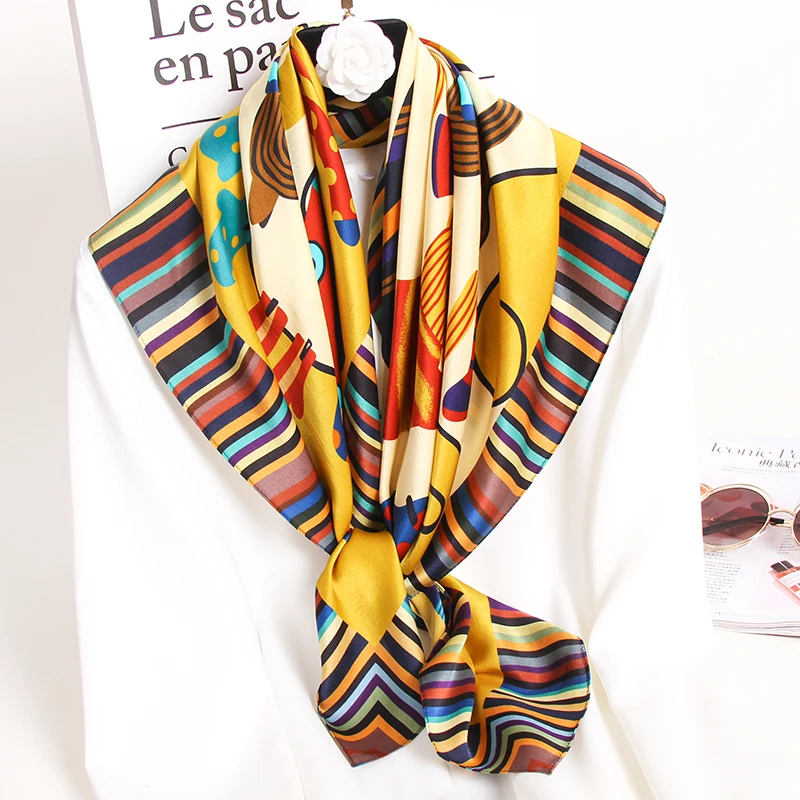 Women 14 mm Silk Square Scarf 88*88cm Twill Printed Neck Scarf Kerchief for Ladies Hangzhou 100% Silk Bandana Seda Bufanda Mujer
