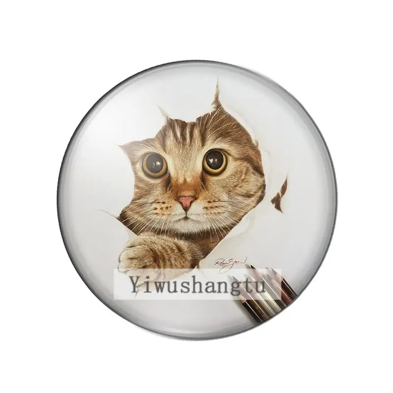 Круглый стеклянный кабошон ZB0543 для домашних животных сопровождается кошкой