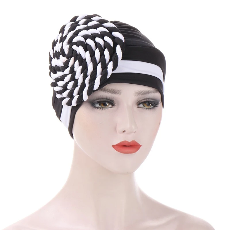 

Side Braid Muslim Hijab Hat Night Cap Two Colors Headscarf Resuable Bonnet Hat Turban Hat Head Cover Stripe Sleep Hat Headwrap