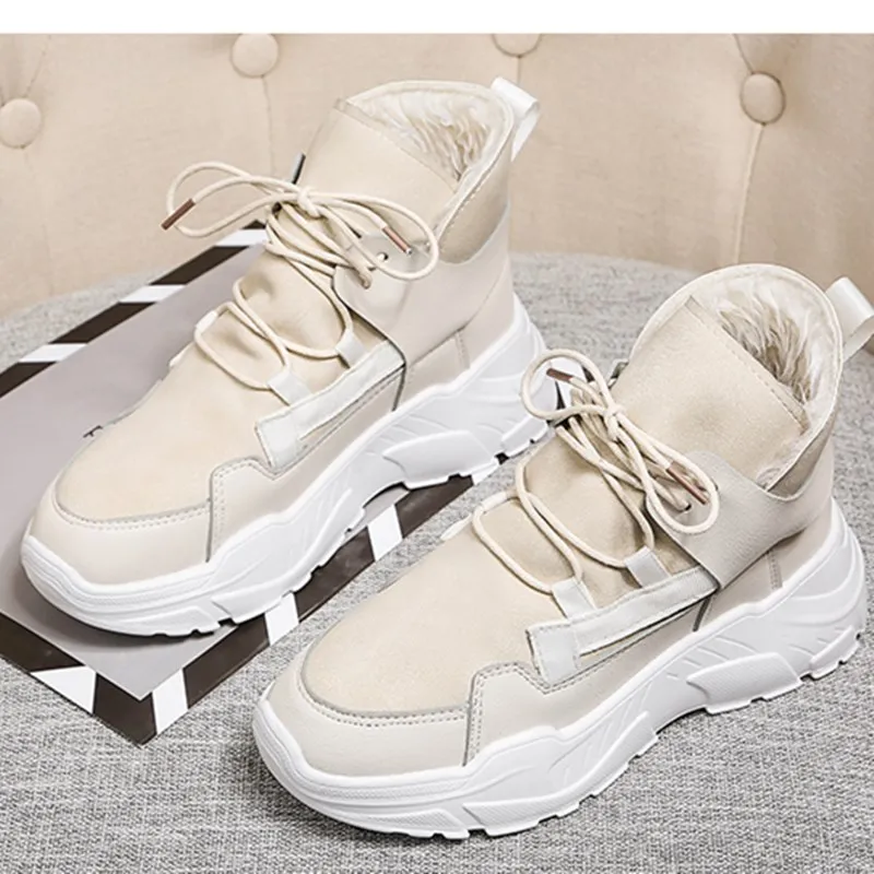 

High Top Women's Shoes Winter Women Boots Warm Fur Plush Lady Casual Shoes Lace Up Fashion Sneakers Platform Snow Boots
