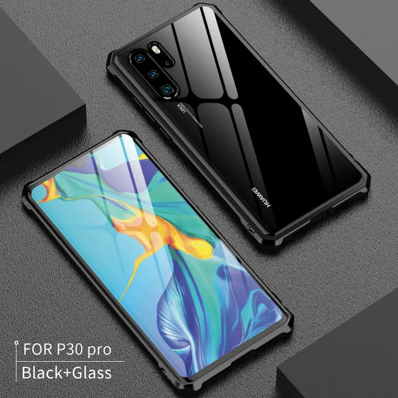 Black Роскошный Магнитный бампер, чехол для huawei P30 Pro, чехол Lite, рамка для телефона, металлическая броня, стекло, задняя крышка, huawei P30Pro, чехол P30Lite - Цвет: Black