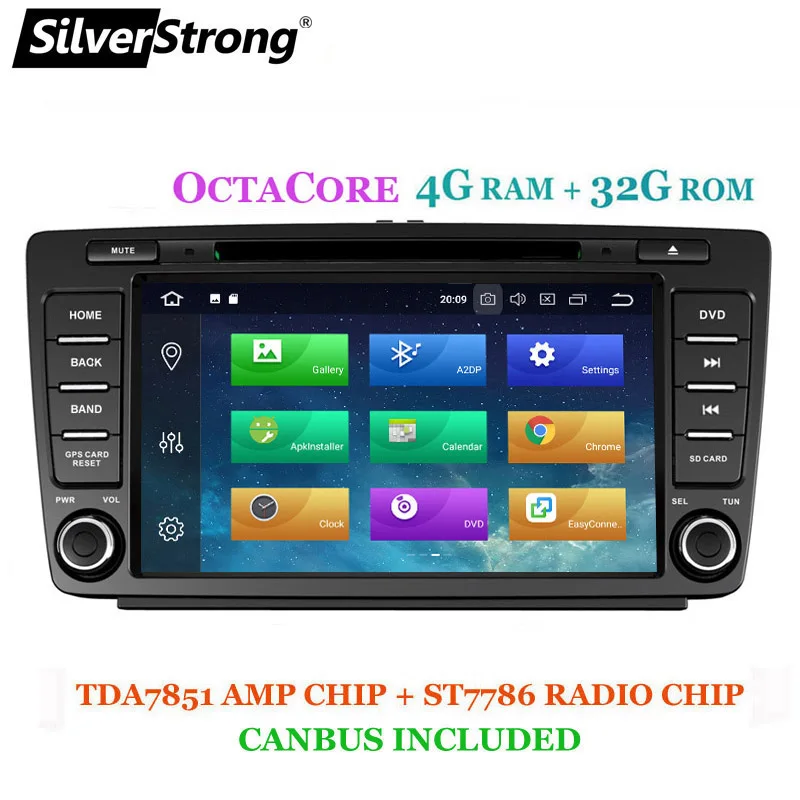 SilverStrong 2DIN Android9.0 4G два DIN 8 ядерный автомобильный DVD для Skoda Octavia2 Octavia A5 радио Bluetooth DAB+ опция TPMS DSP