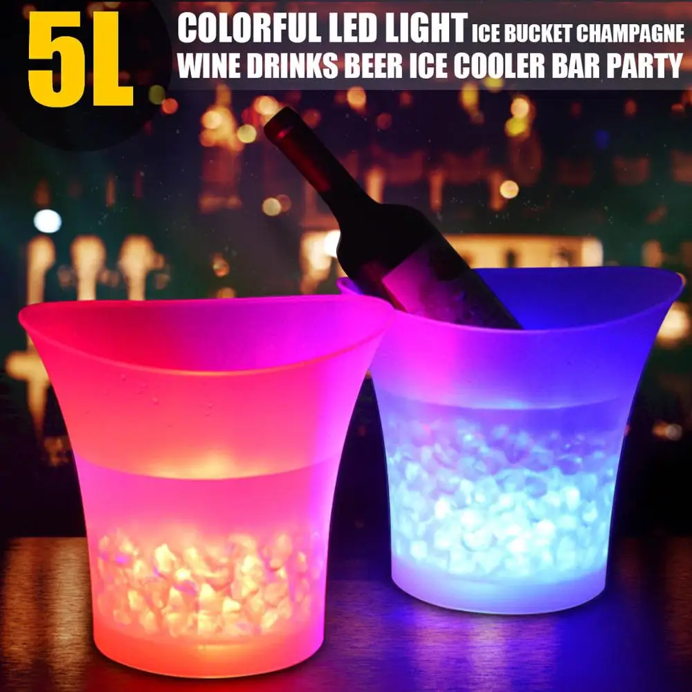 

New LED 5L Waterproof Plastic Ice Bucket 7 Color Bars Nightclubs LED Light Up Champagne Beer Bucket Bars Night Party Ice Bucket