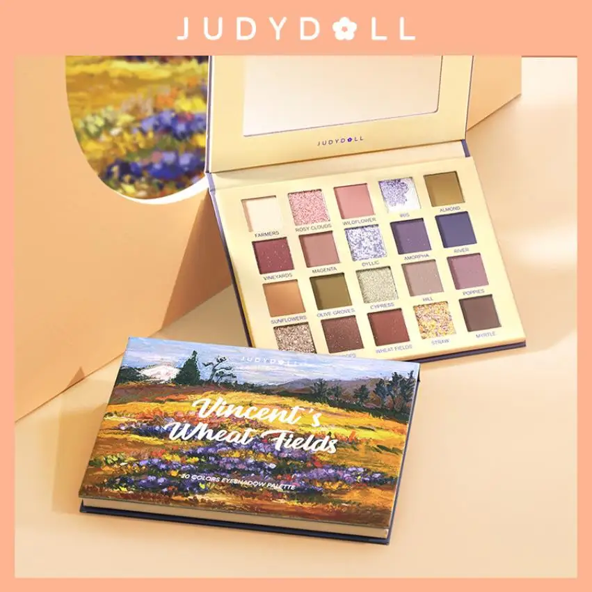 Judydoll 20 Colors Vincent‘s Wheat Fields Eyeshadow Palette Purple Ear Oil Painting Matte Shimmer Glitter Eye Makeup Cosmetic