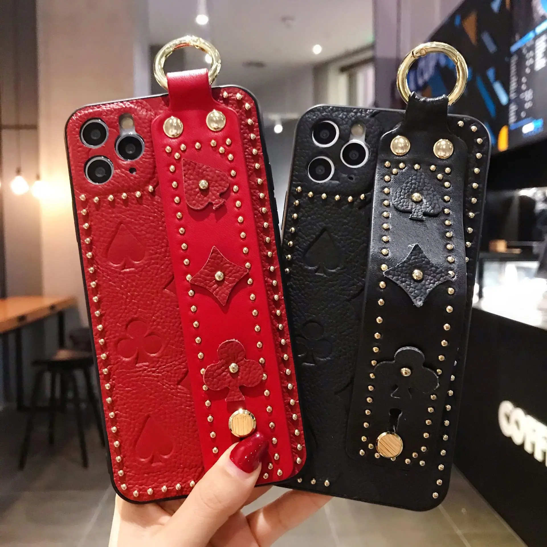 

Luxury Square Wrist Strap Holder phone Case for iPhone 12 mini 11 Pro XS MAX XR 7 8 6s Plus X SE Fashion women Leather cover