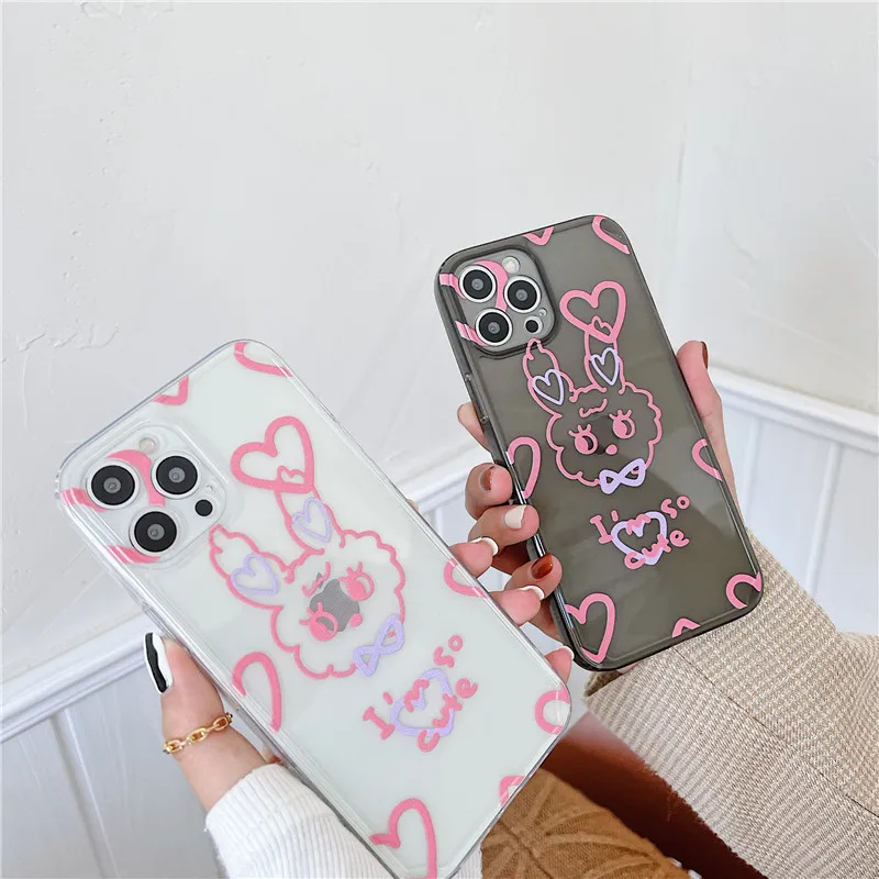 

Cute Cartoon Rabbit Phone Case For iPhone 12 Mini 11 Pro XS MAX XR X 8 7 Plus SE 2020 12Pro Fashion Straight Edge Soft TPU Cover