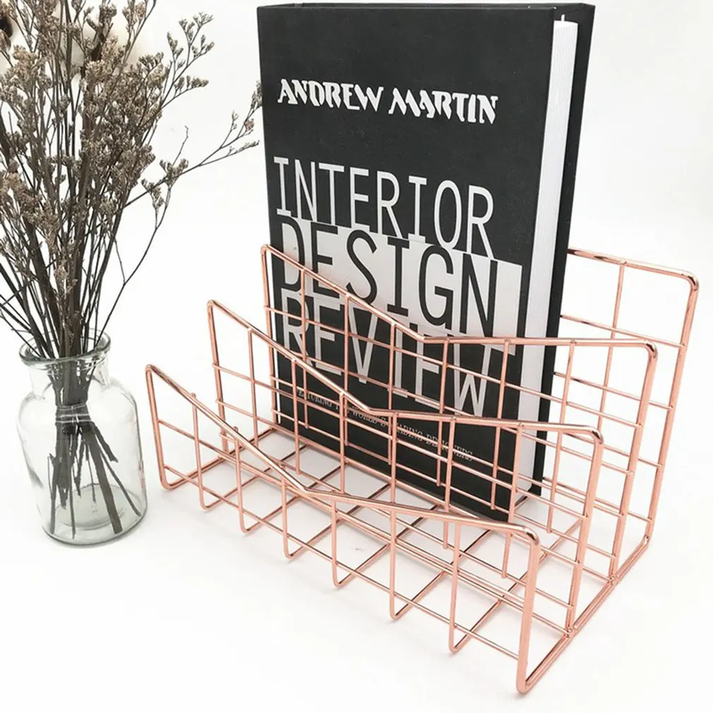 

Rose Gold Metal Wire Iron Storage Basket Desktop Storage Rack Table Cosmetics Organizer Rack Sundries Basket for Home Office