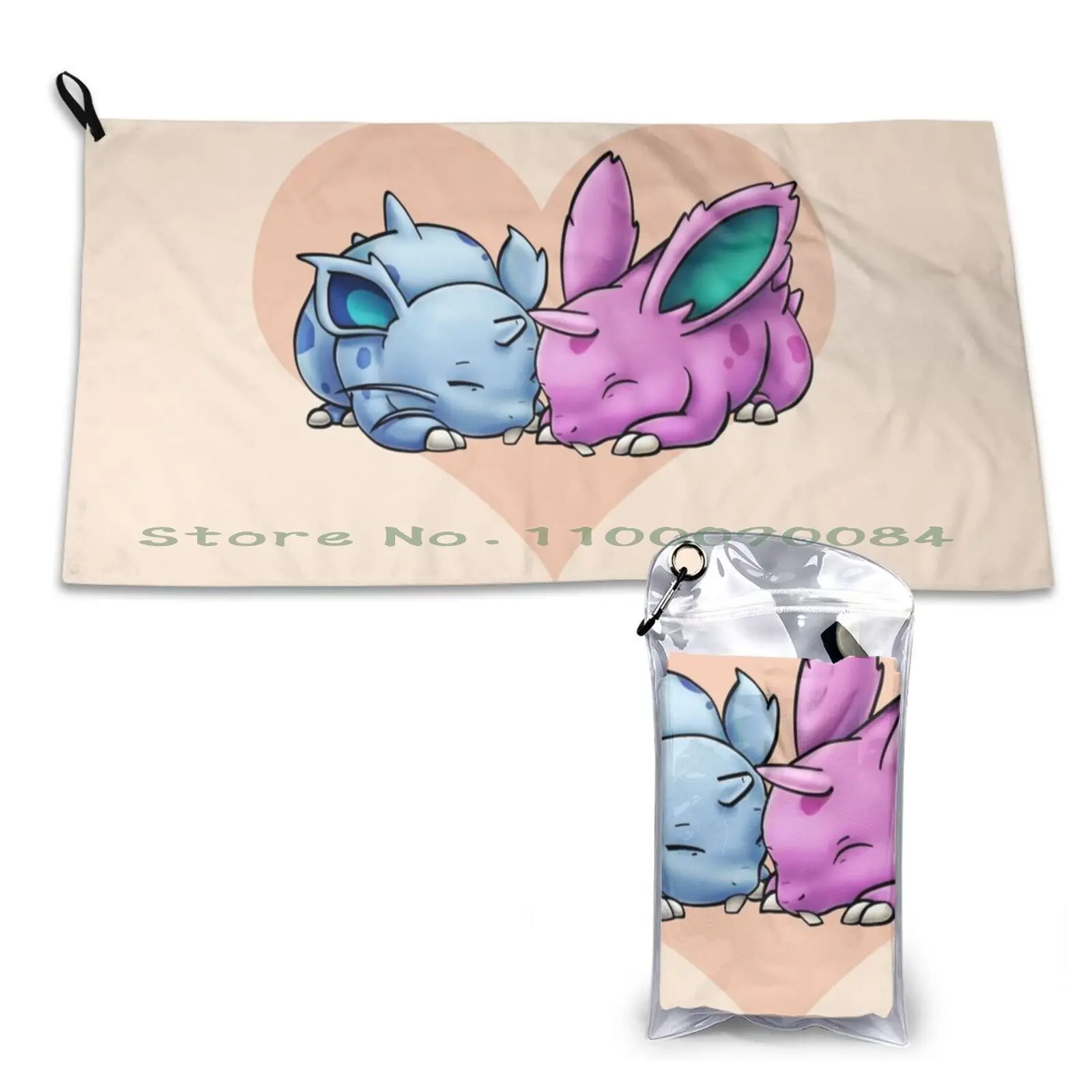 

Быстросохнущее полотенце Nidoran Love, портативное полотенце для спортзала, ванны, Nidoran Love, милый уютный сон, розовый, синий цвет, для мужчин и женщ...