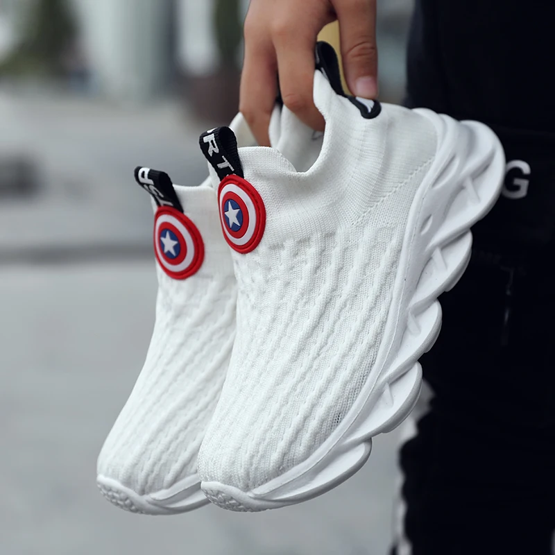 PandaQ/Детские Белые Повседневные кроссовки для мальчиков и девочек; chaussure enfant; корейские спортивные туфли для студентов; Капитан Америка