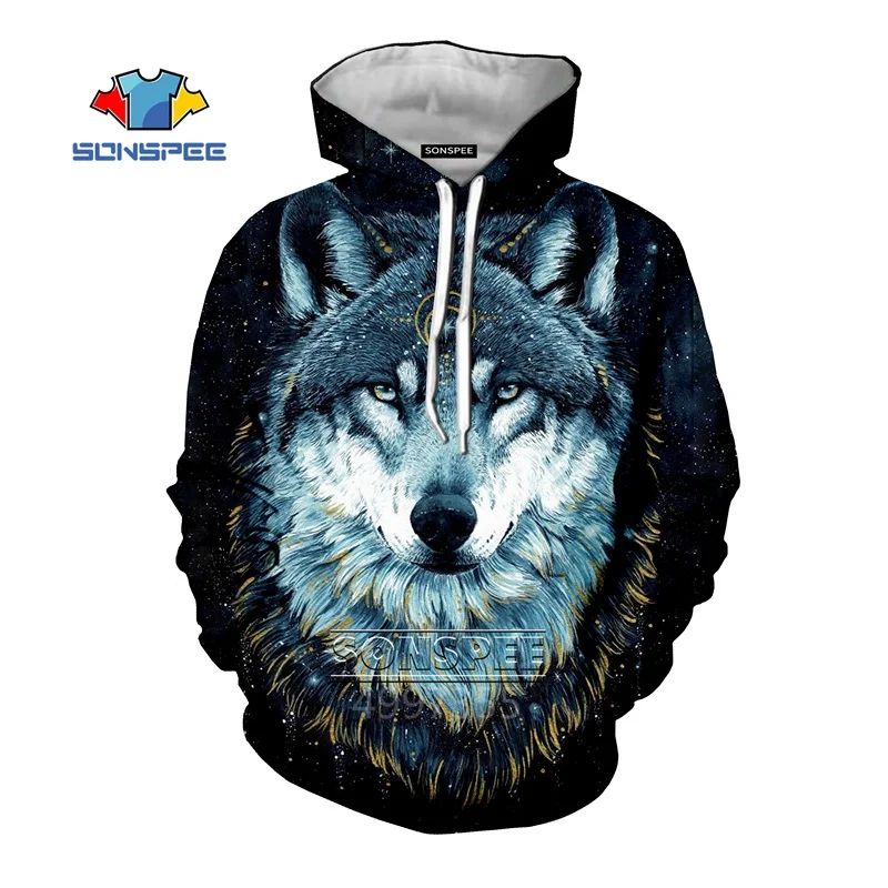 Одежда SONSPEE с 3D принтом головы волка для взрослых и детей в стиле Харадзюку