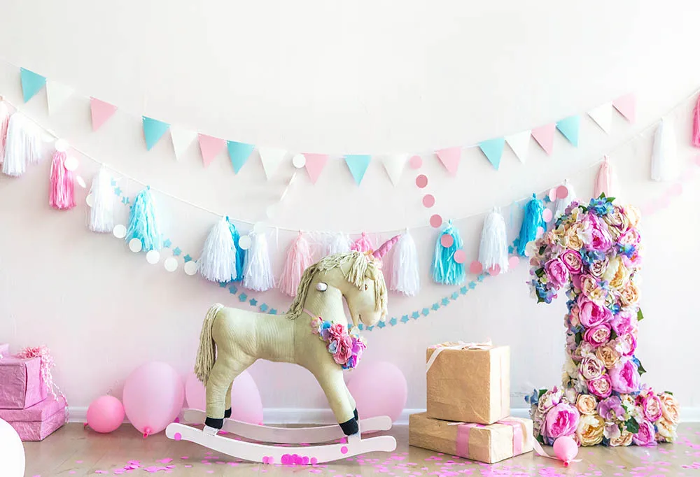 

Mehofond 1st Birthday Photography Background Flower Trojan Gift Baby Shower Birthday Party Photophone Backdrop Photo Studio