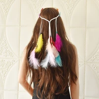 fashionable bohemian color feather headband bandana hair accessories lady wild temperament adjustable headband summer jewelry