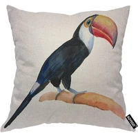 toucan bird 18x18 inch pillow cover watercolor black bird with red beak on tree branch decorative throw pillow case square