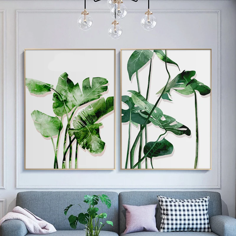 Тропическое растение холст картина листья плакат и принты акварель банан лист