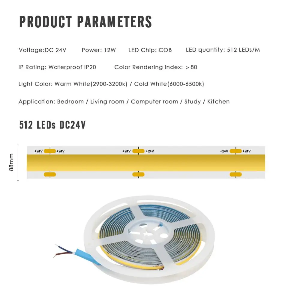 Светодиодный прожектор COB 24 В постоянного тока гибкий светильник 512 светодиодный