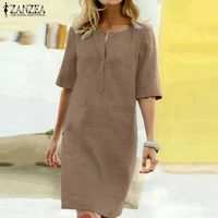 zanzea summer dress women elegant short sleeve solid sundress casual loose work ol vestido robe femme dresses tunic