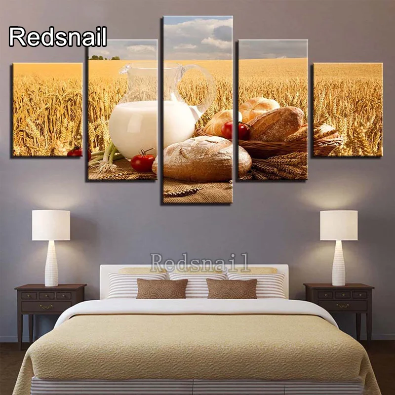 

5 Pcs square 5d diy Cross Stitch Diamond Painting still life diamond Picture Mosaic Diamond Embroidery Straw Milk Bread TT2781