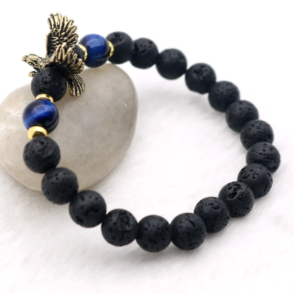 Винтажный Золотой Кобра Змеиный браслет из лавового камня браслеты с бусинами и