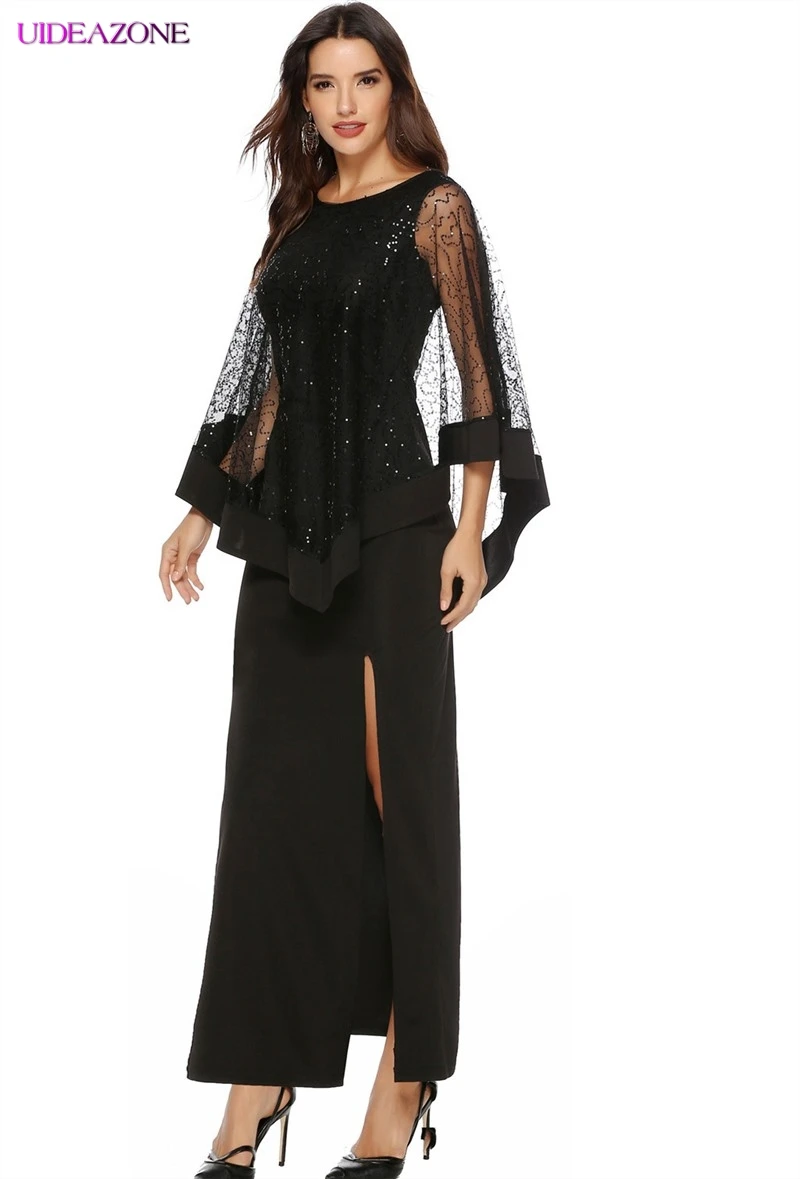 Платье для мероприятий с высоким разрезом тонкое Сетчатое лоскутное облегающее