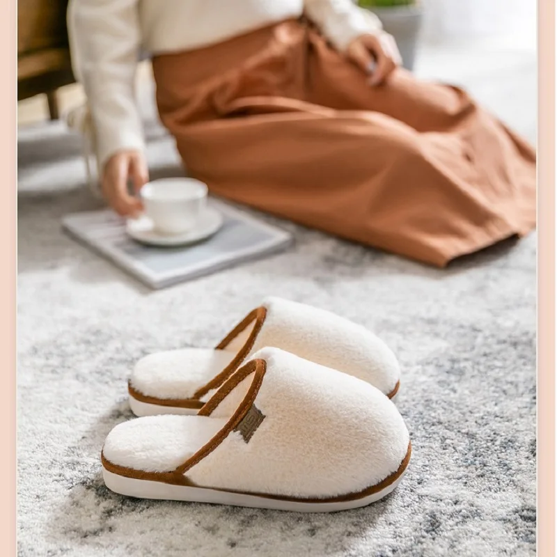 

Fashion Cotton Slippers Women's Comfortable Casual Autumn Winter White Chunky Footwear Plush Female Soft Flats Indoor Shoes