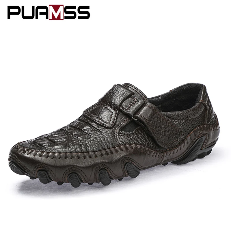 Brand Men Casual Shoes Loafers Spring and Autumn Moccasins Genuine Leather Men's Flats Rough Texture | Обувь
