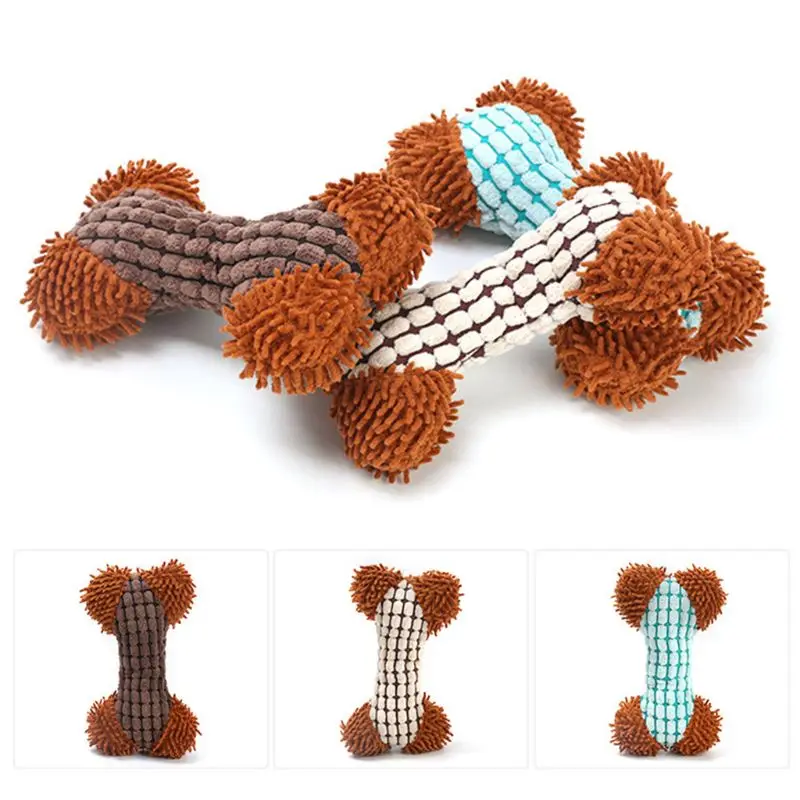 

3 Pcs Stuffed Squeaky Bone Plush Dog Chew Molar Toy Chewing Training Interactive Brushing Stick Dental Care Supplies