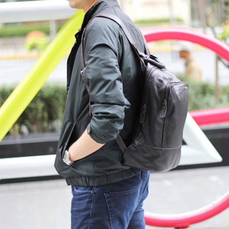 Men Genuine Leather Laptop Backpack Women Bags Retro Practical Handmade Man Bagpack Backpacks For Macbook Air 13.3 DELL HP ACER