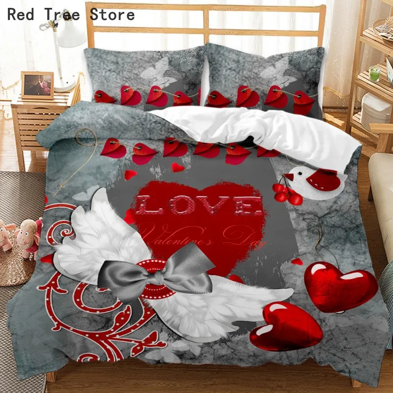 

Happy Valentine's Day Love Heart 3D Print Comforter Bedding Set Queen King Single Size Duvet Cover Pillowcase 2/3pcs Luxury Gift
