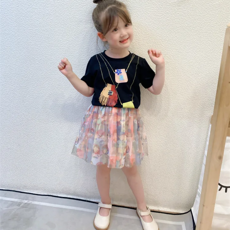 

New 2021 summer kids girls clothes short-sleeved printed cotton T-shirt and skirt baby girls clothing set 2-10 years