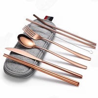 stainless steel cutlery camping set cutlery with pouch gold plated cutlery tableware cutlery travel cutlery complete reusable