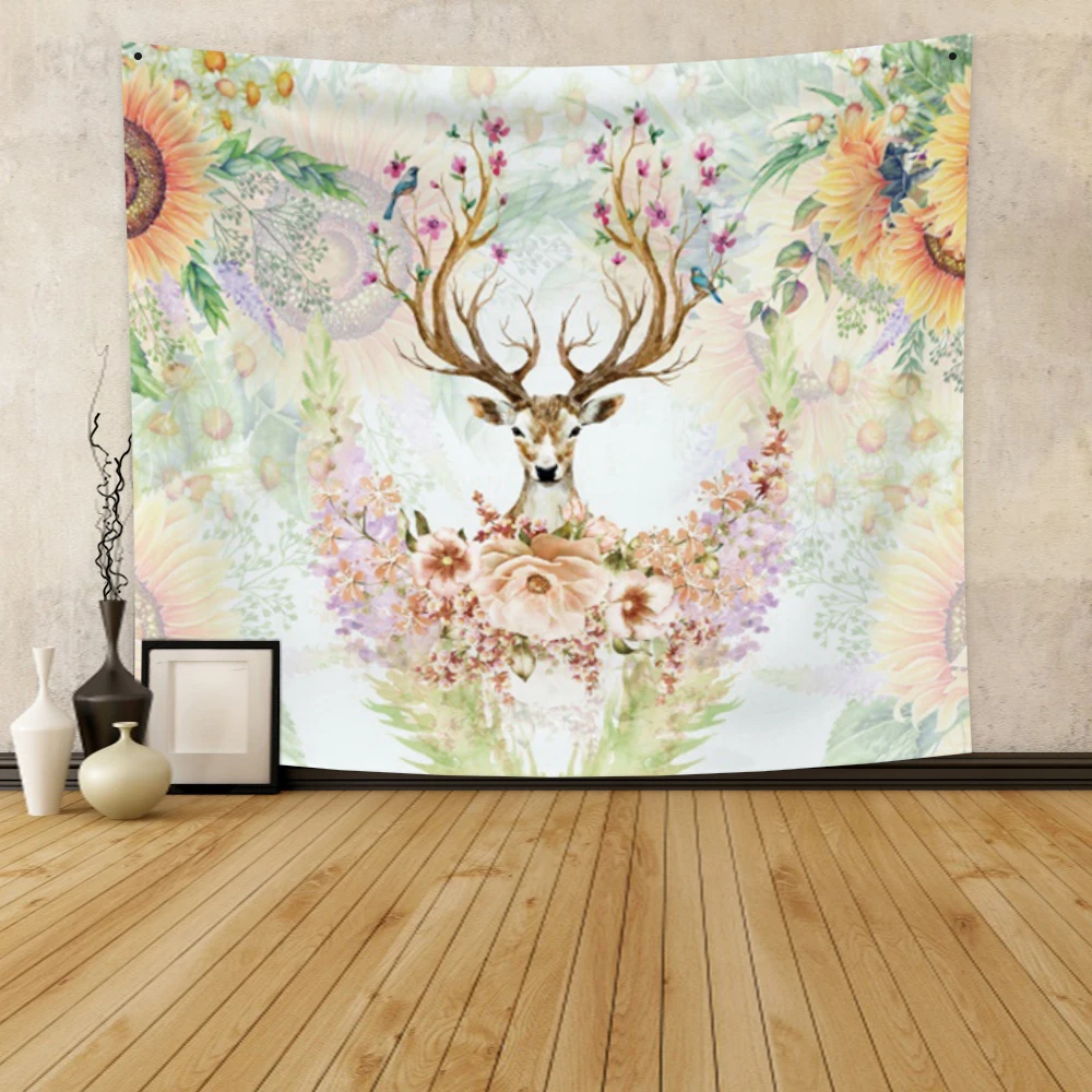 

Laeacco Fashion Tapestry Sika Deer Flower Dreamy Wall Hangings Chart Bedside Room Festival Wedding Restaurant Shop College