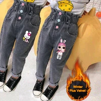 winter kids jeans girl print jeans for girls fashion waist girls jeans pants velvet warm casual girls clothes 1 8 years
