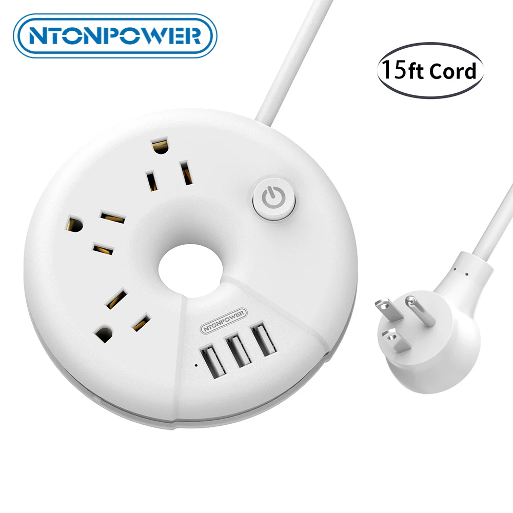 

NTONPOWER USB Power Strip with 15ft Extra Long Extension Cord 3 Outlet 3 USB Desktop Charging Station Compact for Home, Office