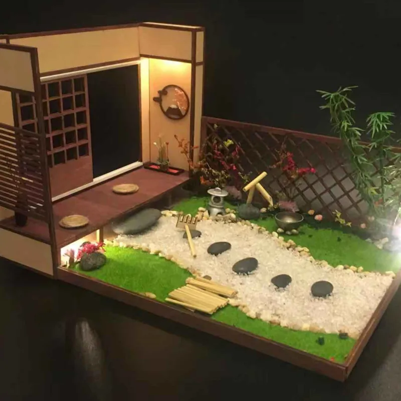 

New DIY Wooden Doll House Miniature Furniture With LED Kit Torii Japanese Room Dollhouses Assemble Toy Children Christmas Gift