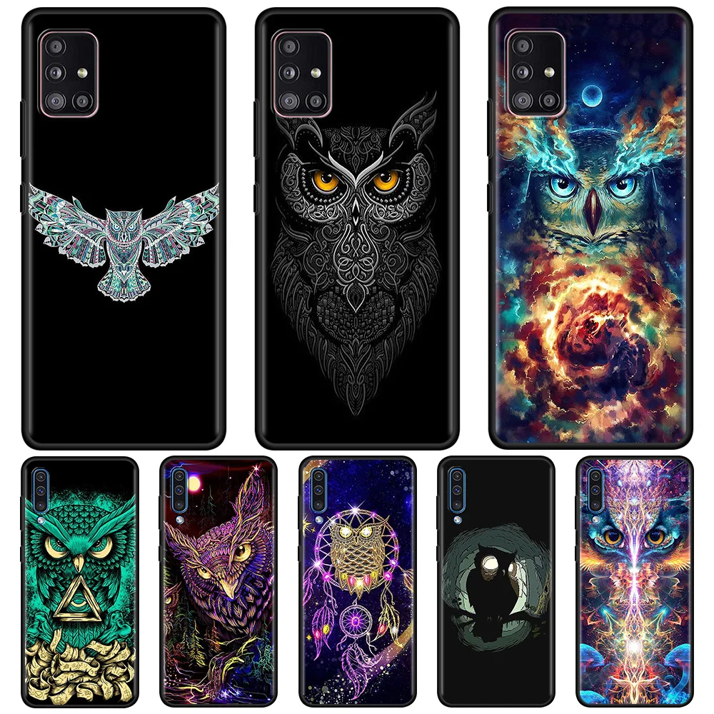 

Back Phone Case for Samsung Galaxy A51 A21s A12 A71 A31 A52 A32 5G A11 A72 A41 Protective Coque Bumper Animal Bird Owl Night