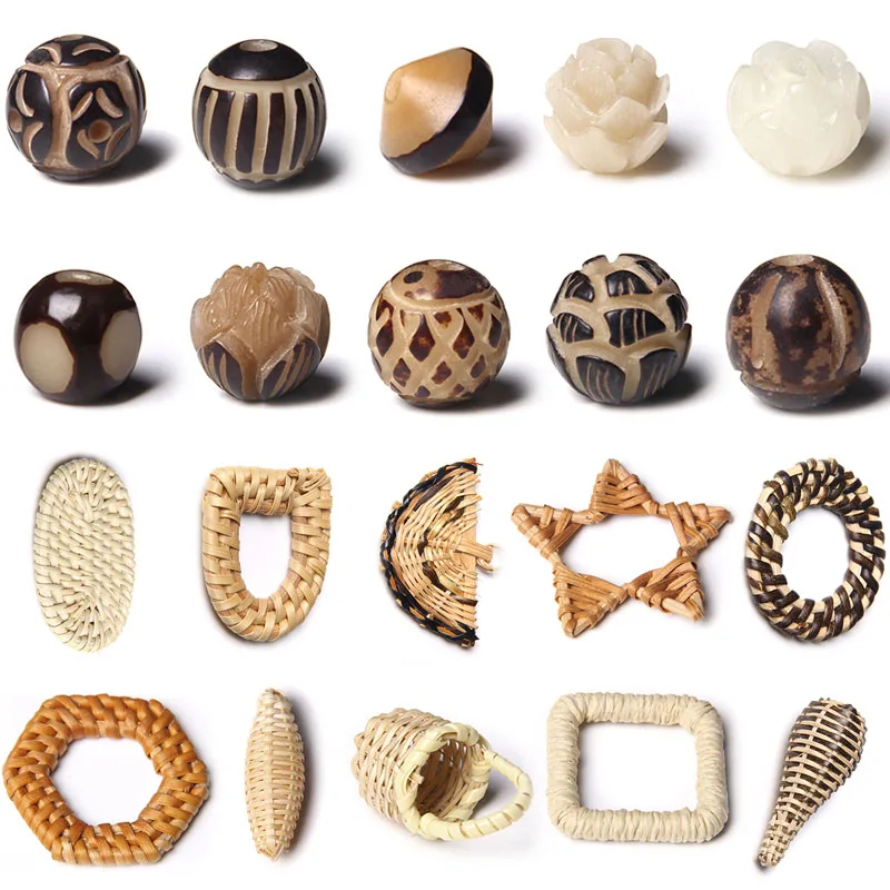 

21kinds 2-5Pieces Handmade Sculpture Bodhi Pendant Rattan Geometric Bamboo Earring For DIY Making Jewelry Accessories Craft
