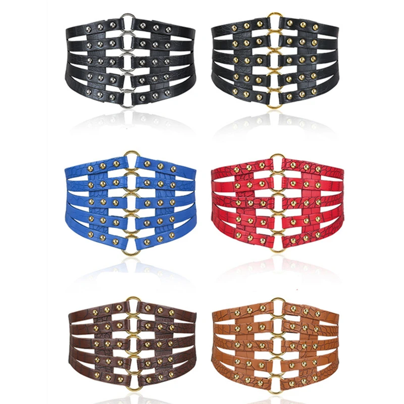 

Women's Wide Elastic Leather Waist Belts Female Fashion Rivet Corset Belt Club Punk Rock Girdle Bands Decorative Cummerbunds