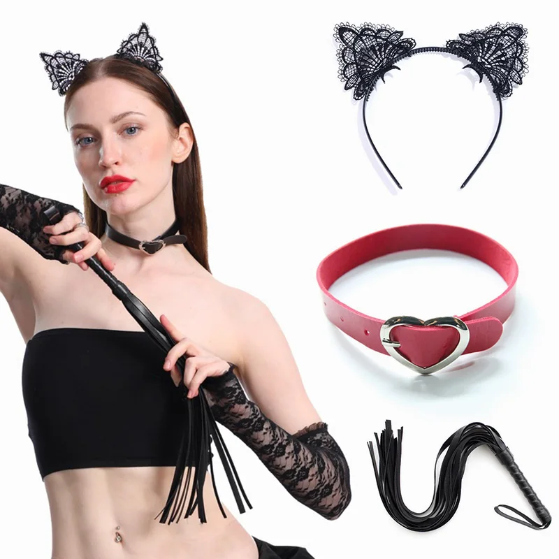 Ожерелье чокер сексуальные аксессуары набор секс флирт кожаный хлыст для
