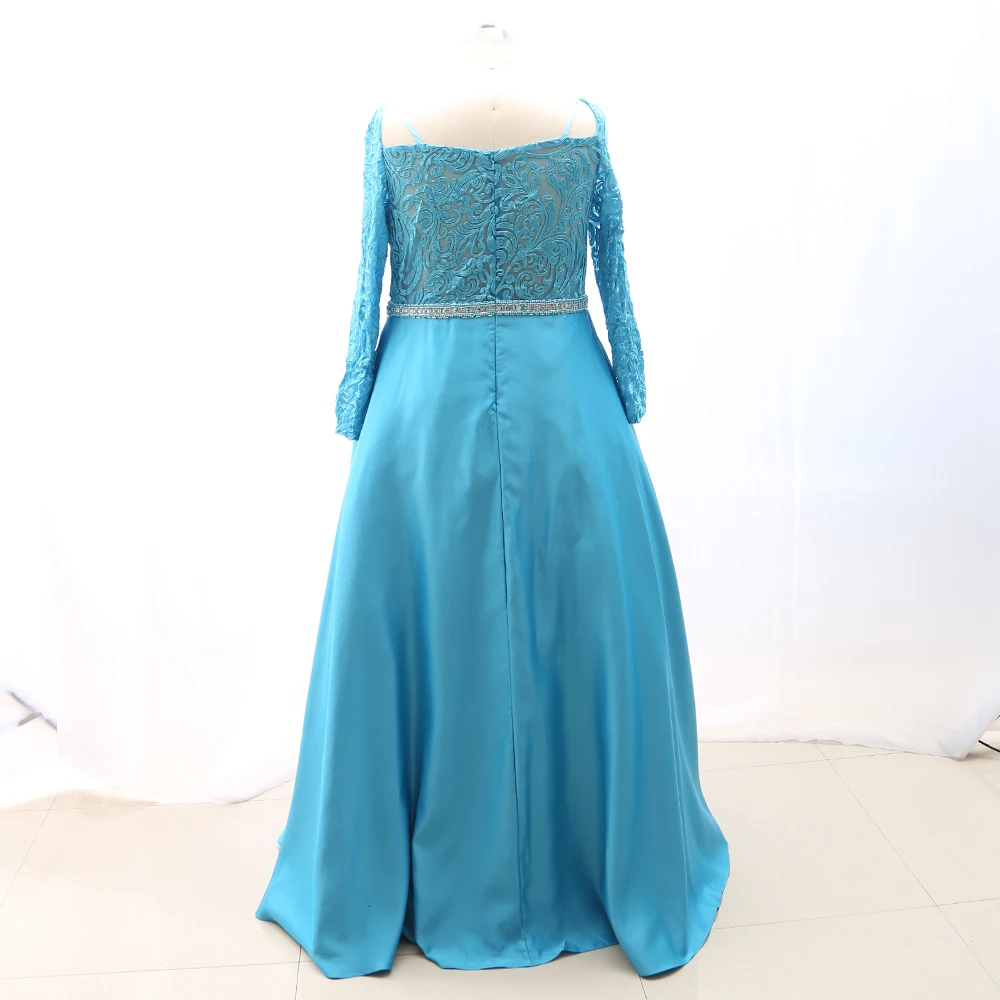 Вечернее платье с длинным рукавом размера плюс кружевное синее вечернее для