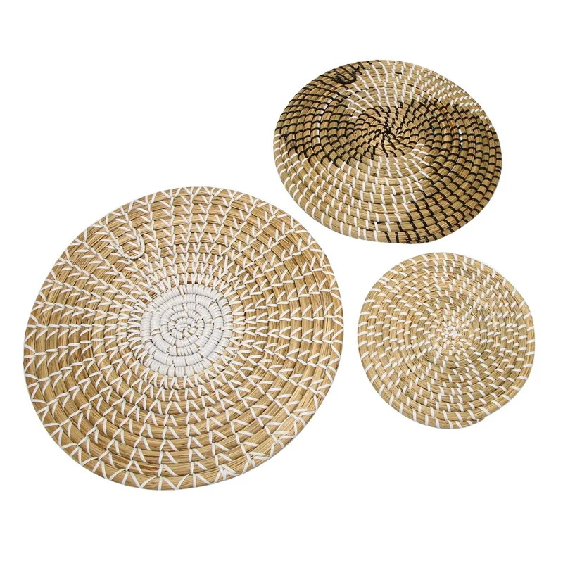 

Quality Handmade Hanging Wall Basket Decor(Set of 3)Round Woven Basket ,Boho Home Decor Trays for Bedroom,Kitchen,Living Room