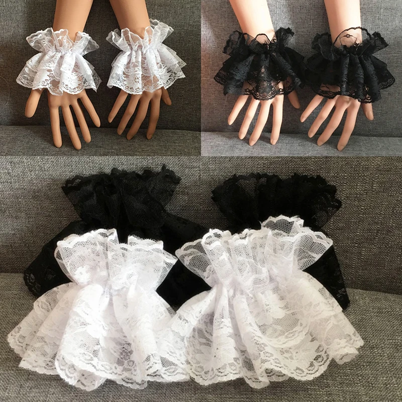 

Women Cosplay Fingerless Gloves Wrist Cuffs Lace Ruffles Sunscreen Party Halloween Lolita