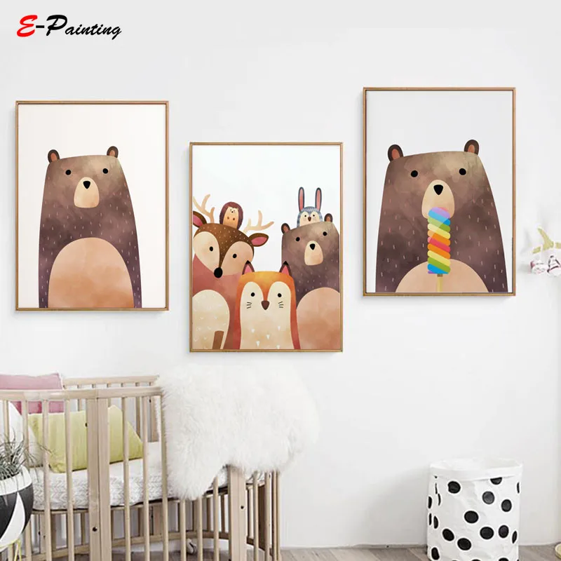 Современные настенные художественные детские животные постер Милая коричневая