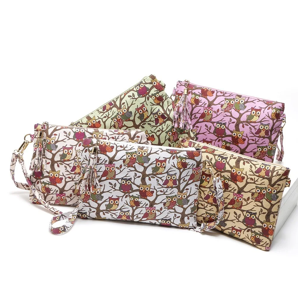 

Thicken Owl Printing Canvas Tassel Diagonal Shoulder Hand Holding Envelope Crossbody Waist Chest Bags Fashion Women Pillow