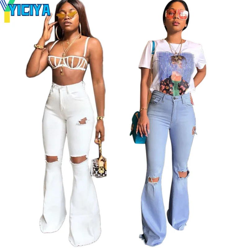 

YICIYA Women's Pants High Waist Female Denim Bell Bottom Casual Ripped Jeans For Women Mom Jeans Flare Skinny Jeans Woman,met